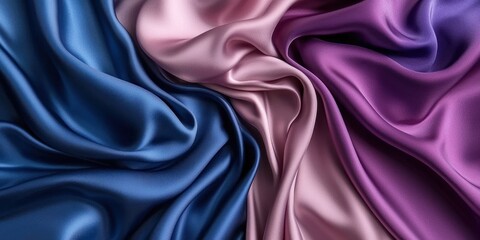 Fototapeta premium A glossy and smooth gradient of dark blue, purple, and pink silk satin, featuring an elegant and soft flow of fabric, perfect for a refined, abstract design space.