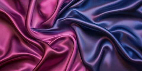 Obraz premium A glossy and smooth gradient of dark blue, purple, and pink silk satin, featuring an elegant and soft flow of fabric, perfect for a refined, abstract design space.