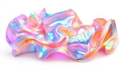 Obraz premium Abstract iridescent fabric swirl, flowing, dynamic, colorful, smooth, shiny, pastel hues, 3D render.