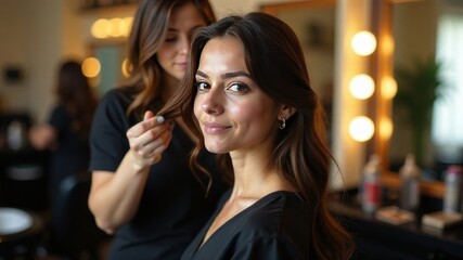 a make-up artist creates a beautiful image for a woman