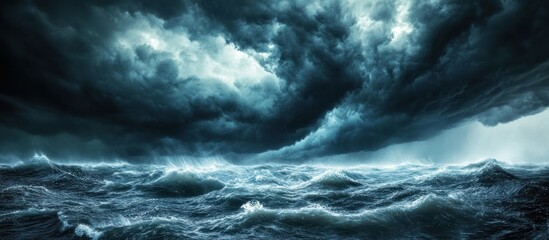 Dark stormy clouds over a raging ocean.