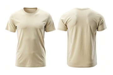 Blank Cream T-Shirt Mockup - Front & Back Views, Isolated on White Background. Perfect for apparel design presentations.
