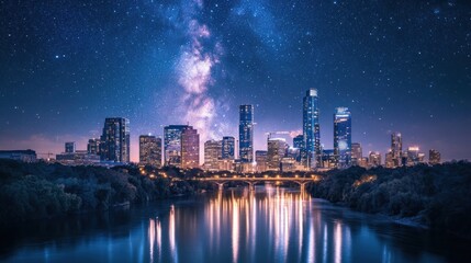 Fototapeta premium Austin Skyline Under the Milky Way