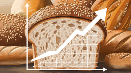 Obraz premium An illustration of a loaf of bread with a rising graph symbolizing increasing bread prices.