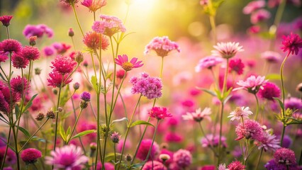 Fototapeta premium Delicate Pink Spring Wildflowers and Herbs Seamless Pattern Background