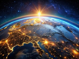 Fototapeta premium Earth at Night: Global City Lights from Space - High Resolution Stock Photo