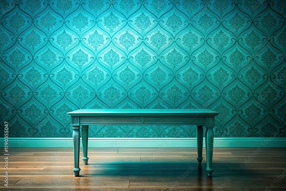 Poster elegant turquoise studio room product display banner - empty table with copy space for website adver