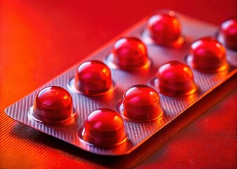 Empty Medicine Blister Packs, Red Light Macro Photography - Stock Photo