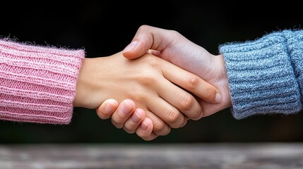 Community support volunteer connection concept. Two hands clasped together in a gesture of solidarity and encouragement