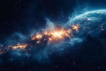 Fototapeta premium An astronaut floating in the vastness of space, with Earth glowing in the background. Generative AI