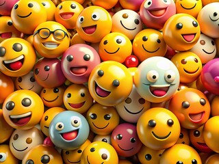 Obraz premium 3D Render HD 8K Smiley Emojis: Happy, Cute, Yellow, Smiling Faces, Digital Art