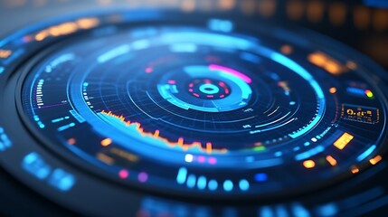 Futuristic Circular Tech Interface Display Showing Data