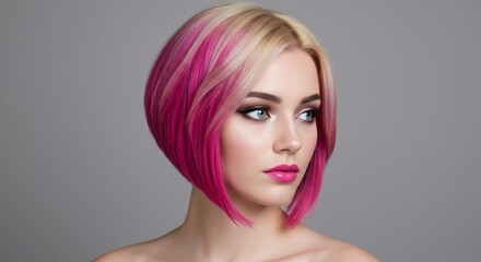 Beautiful woman with multi-colored hair and creative make up and hairstyle. Beauty face.
