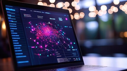 Digital transformation AI cybersecurity concept. A close-up of an AI-powered dashboard analyzing global cybersecurity attack vectors