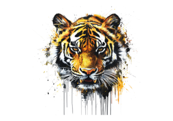 Tiger graffiti isolated on transparent background.