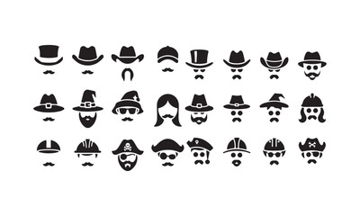 Character Hat Silhouette Icons - Cowboy, Pirate, and Santa Designs