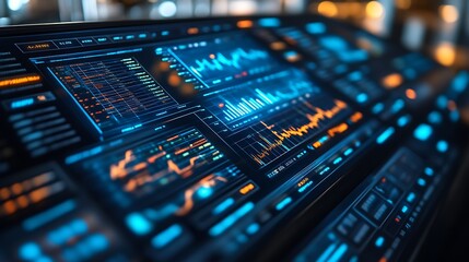 Futuristic Technology Display Showing Financial Data Graphs