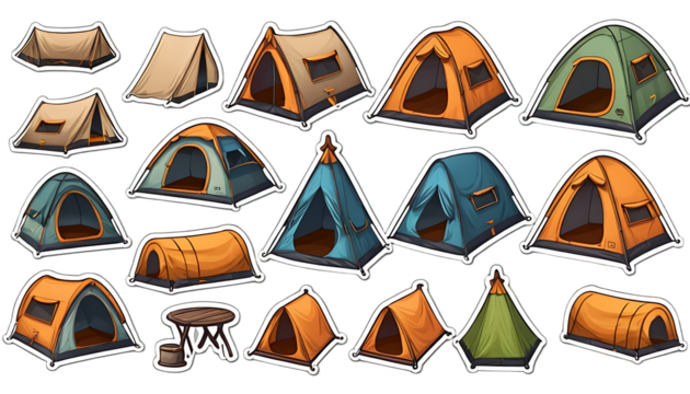 Colorful Camping Tents: A Cheerful Cartoon Illustration