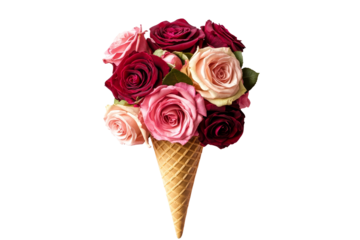 Delightful rose bouquet shaped like a whimsical ice cream cone for a sweet celebration