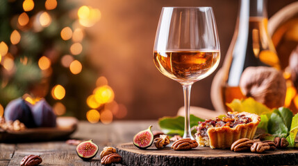Dessert Wine, A rustic table setting featuring a glass of dessert, captured in high fidelity, perfect for commercial use in food and lifestyle imagery.