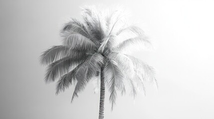 Monochrome coconut palm tree against a bright sky.