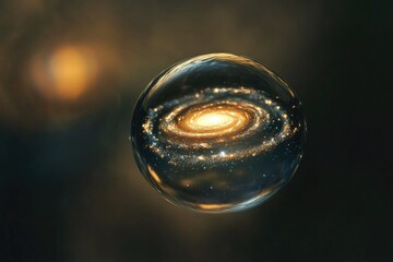 Translucent sphere encapsulating vibrant galaxy, showcasing cosm