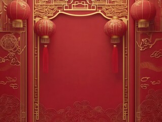 Red Lanterns and Gold Filigree: A Festive Chinese New Year Design