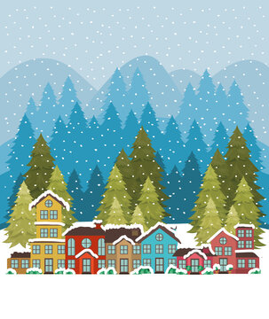 city urban in snowscape scene