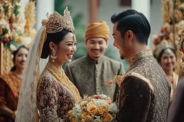 Elegant couple exchanging vows in vibrant, traditional ceremony