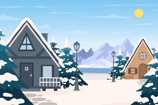 Hand drawn Flat winter landscape