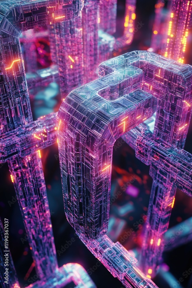 Poster intricate network of glowing, translucent structures with vibran