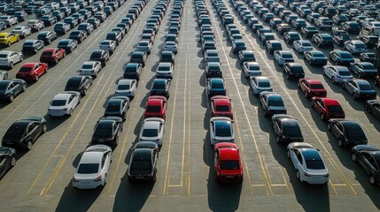 Endless rows of cars create striking pattern, showcasing urban o