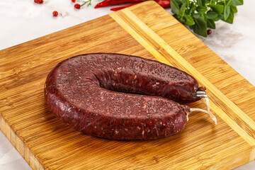 Delicious dry cured beef basturma on table, closeup