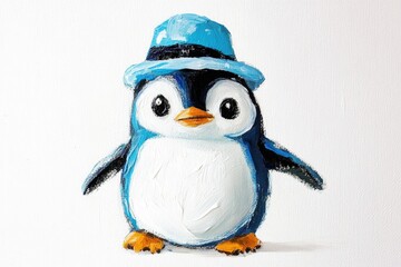 Charming penguin character adorned with stylish blue hat and viv