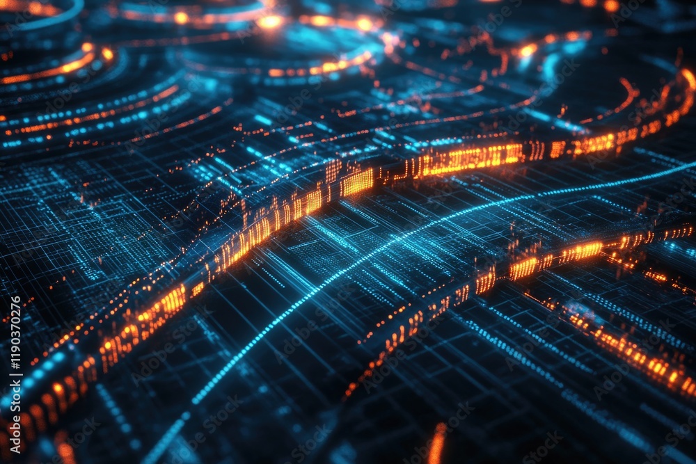 Poster dynamic lines and glowing nodes create vibrant digital landscape