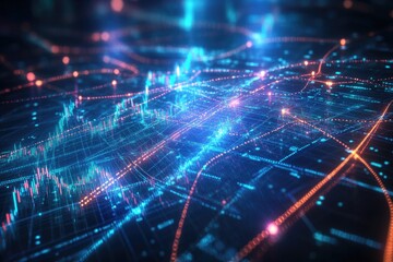 Dynamic digital landscape showcasing vibrant lines and glowing n