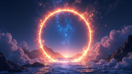 Abstract ring, gate surrounded by energy, leading to another world. Fantasy