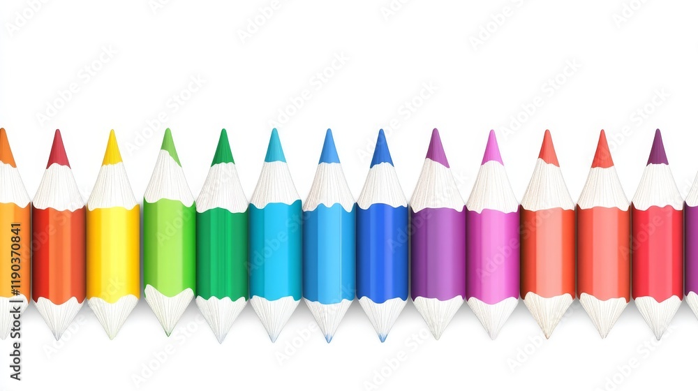 Poster captivating spectrum of colored pencils arranged neatly in vibrant and inspiring row.