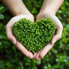 Hands holding a heart-shaped cluster of green sprouts.