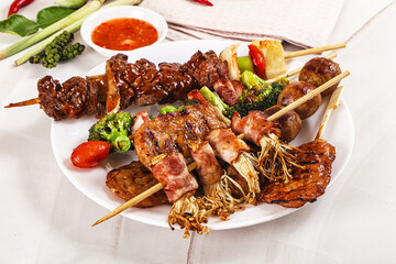 Asian grilled skewer assortment satay