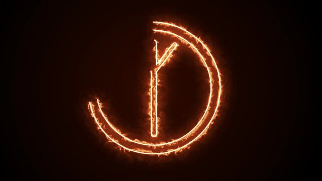 Rune Algiz, the appearance of a fiery glow on a black background. Rune Algiz, burning animation