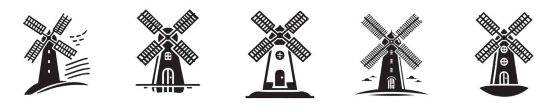 vector collection of windmill silhouette icons from the Netherlands