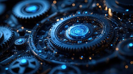 Abstract digital background with blue gears and cogs, perfect for technology or web design themes