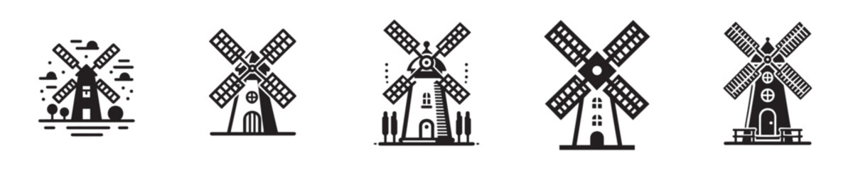 vector collection of windmill silhouette icons from the Netherlands © Monte Carlo