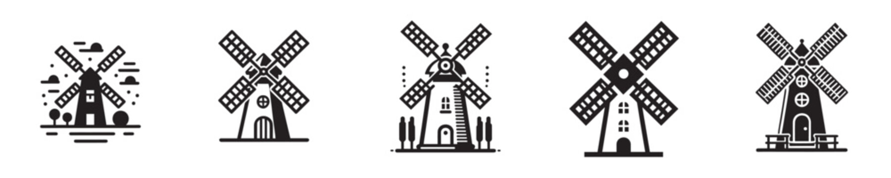 vector collection of windmill silhouette icons from the Netherlands