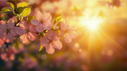Fototapeta premium Peach Blossoms Illuminated by Golden Hour Sun