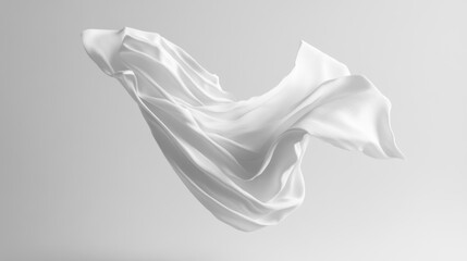 Abstract white fabric flowing in air, elegant folds and curves.