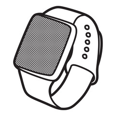 black and white vector image, simple square watch facing left