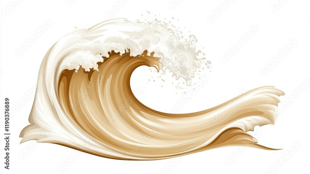 Poster dynamic swirl of brown and white paint on pristine white canvas background abstract