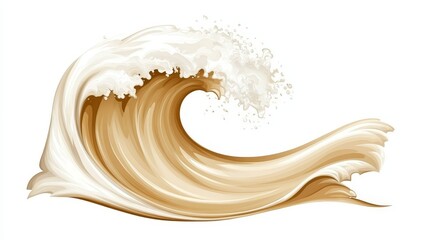 Dynamic swirl of brown and white paint on pristine white canvas background abstract